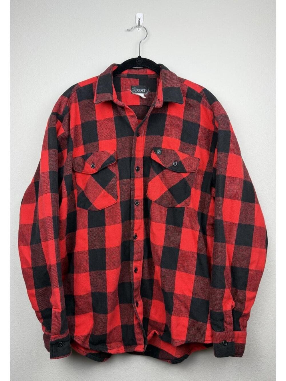 Vintage 90s Codet Buffalo Plaid Red Flannel Shirt Mens 2XL Button Pockets